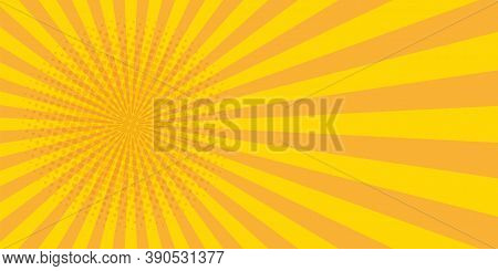 Vintage Pop Art Banner With Yellow Pop Art On Halftone Light Background For Wallpaper Design. Banner