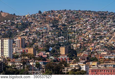 Valparaiso, Chile - December 8, 2008: Hill Flank Above Bay Is Covered By Dense Housing, Dwellings An