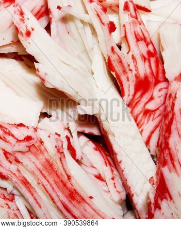 Crab Stick.background Of Crab Meat.crab Sticks Made From White Fish Meat.