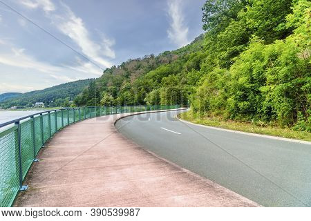 Street Surround Edersee In Summertime In North Hesse Germany