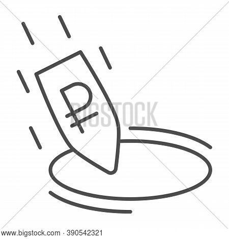 Ruble Rapidly Fall Into Hole Thin Line Icon, Economic Sanctions Concept, Ruble Rate Decrease Sign On