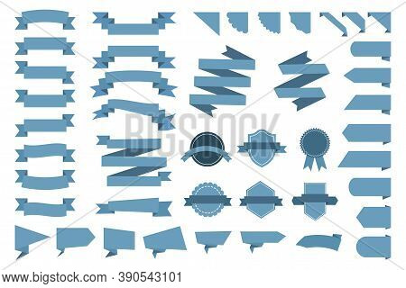 Vector Illustration Of Banner Ribbons And Stripes. Turquoise Satin Labels. Blue Cloth Badges. Stock 
