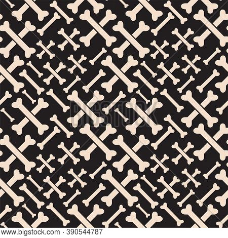 Crossbones Cartoon Vector Stock Illustration. Seamless Pattern Design Template. Black And Beige Colo