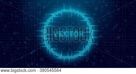 Futuristic Cyberpunk Glitch Circle. Blue Glowing Digital Round Shape. 8 Bit Ring. Background Design 