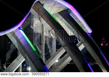 Summer, 2016 - Vladivostok, Russia - Primorsky Oceanarium On The Russian Island. Night Illumination 