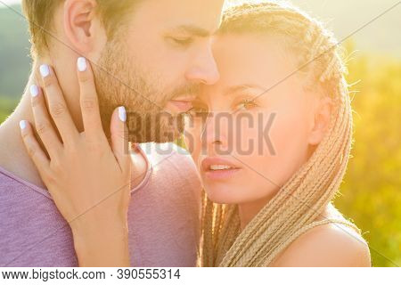 Sensual Couple Kissing Lips. Kiss Each Other, Enjoying Tenderness And Intimacy