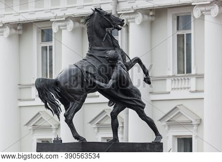 Anichkov Bridge with sculptures of horses - St. Petersburg Russia