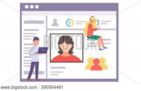 Concept Of Social Media Comminication. Man And Woman Converse Online With Modern Technologies. Flat 