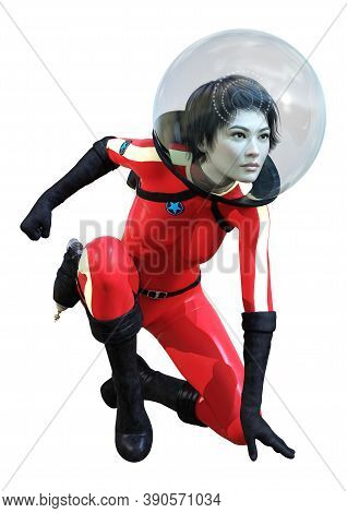 3D Rendering Astronaut Woman On White