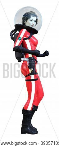 3D Rendering Astronaut Woman On White