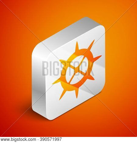 Isometric Bicycle Sprocket Crank Icon Isolated On Orange Background. Silver Square Button. Vector