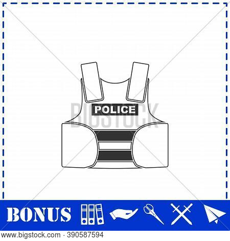Police Flak Jacket Or Bulletproof Vest Icon Flat. Simple Vector Symbol And Bonus Icon
