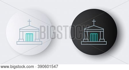 Line Old Crypt Icon Isolated On Grey Background. Cemetery Symbol. Ossuary Or Crypt For Burial Of Dec