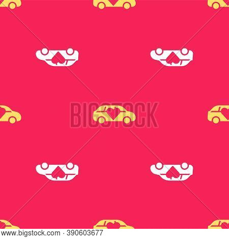 Yellow Luxury Limousine Car Icon Isolated Seamless Pattern On Red Background. For World Premiere Cel