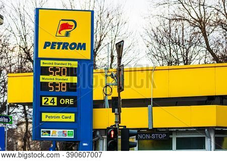 Petrom Gas Station In Bucharest, Romania,   2020