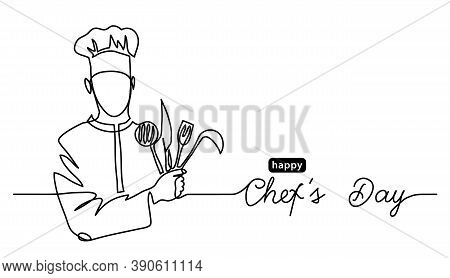 Happy Chefs Day Simple Vector Web Banner, Border, Background, Poster. Lineart Illustration With Text