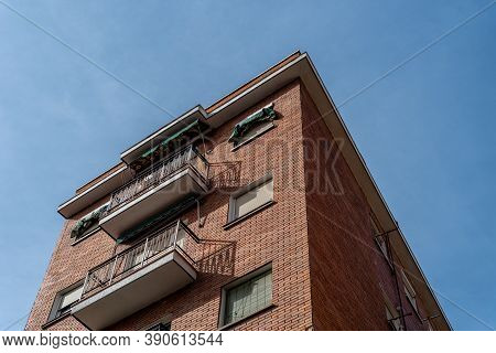 Brick Residential Building Built In The 50s In The Area Of Embajadores In Madrid