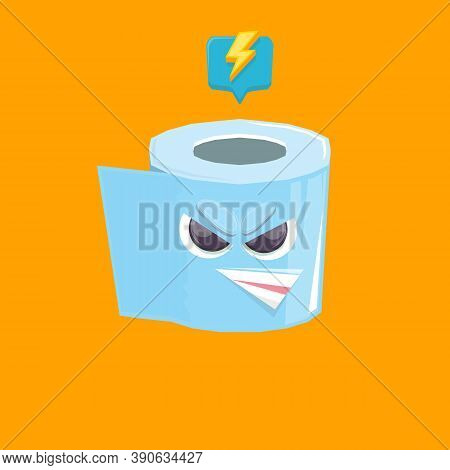 Vector Funny Cartoon Toilet Paper Roll Character Isolated On Orange Background. Funky Smiling Kawaii
