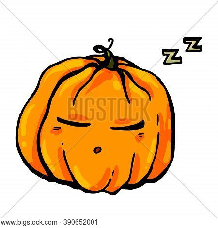 A Bright Vector Pumpkin Sleeps And Snores Sweetly After A Fun Halloween Celebration.