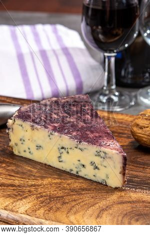 Cheese Collection, Blue Stilton English Cheese Matured In Red Porto Wine Served As Dessert With Waln