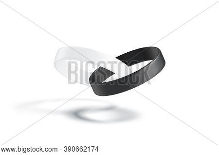 Blank Black And White Silicone Wristband Mock Up, No Gravity, 3d Rendering. Empty Help Round Label F