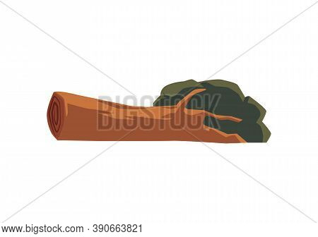 Large Felled Tree With A Broken Trunk Flat Cartoon Vector Illustration Isolated.