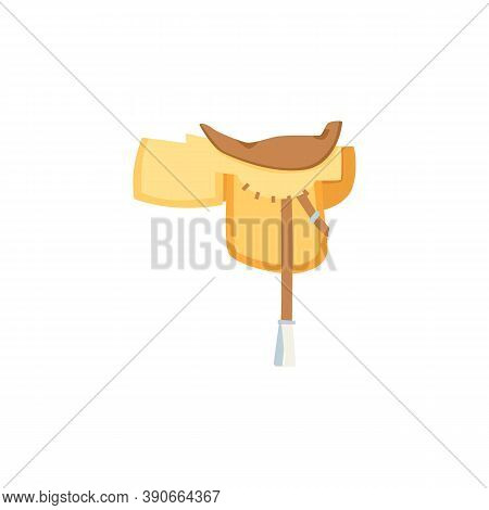 Horse Saddle In Brown Leather Cartoon Icon, Flat Vector Illustration Isolated.