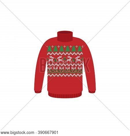 Vector Ugly Sweaters For Christmas Party. Knitted Jumpers With Winter Patterns