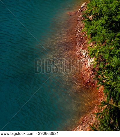 Beautiful View Of Forest Lake Sea Eye In Sunny Summer Day. Lakes Of Mari El Republic, Russia. Copy S