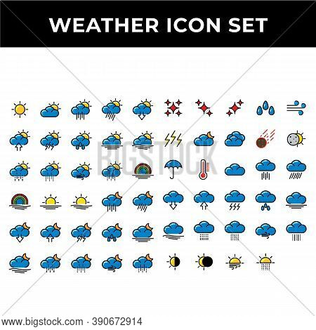 Weather Icon Set Include Sun,weather,forecast,climate,cloud,rain,arrows,lightning,wave,snow,wind,rai