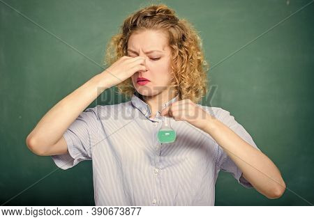 Girl Student Dislike Chemistry. Student Practicing On Hateful Lesson. High School Classes. College S