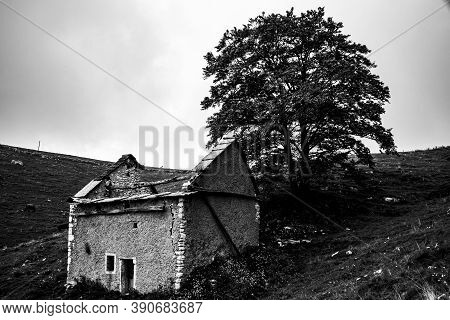 Typical Rural Building In Autumn In The Regional Park Of The Lessini Mountains Near Campofontana, Ve