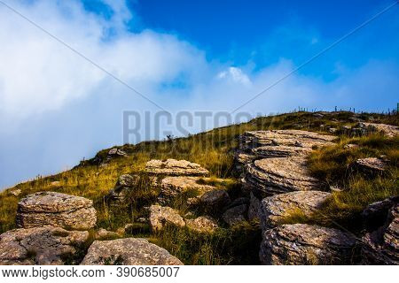 Rocks Eroded By Time In The Campofontana Trail In The Regional Park Of The Lessini Mountains Near Ca