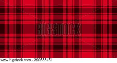 Cage Lumberjack Seamless Pattern. Wide Red And Dark Stripes Horizontal Background. Vector Stock Chec