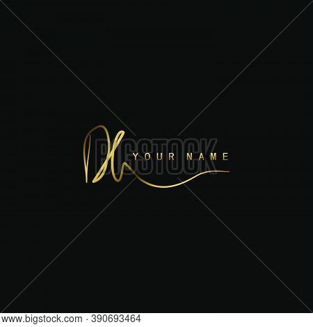 Gold Signature Logo D And H, Dh Initial Letter Logo Sign. Handwriting Calligraphic Signature Logo Te