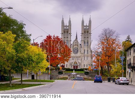 Guelph, Ontario, Canada - 10.14.2020 Autumn Time. Christian Church. Basilica Of Our Lady - Guelph