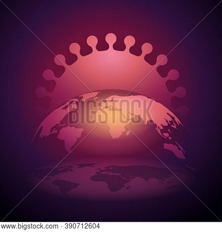 Earth People Doomed By Global Covid-19 Pandemic - Combination Of Virus Emblem And Planet Globe