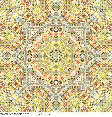 Stylish Seamless Ornament With Geometric Elements Structure. Ethnic Moroccan Design. Fabric Print. S