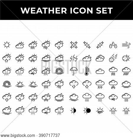 Weather Icon Set Include Sun,weather,forecast,climate,cloud,rain,arrows,lightning,wave,snow,wind,rai