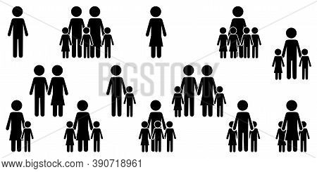 Vector Silhouette Icon Of People, Team, Family. A Symbol Of The Unity Of Different Groups Of People.