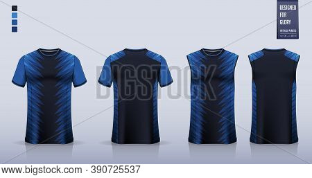 Blue T-shirt Mockup, Sport Shirt Template Design For Soccer Jersey, Football Kit. Tank Top For Baske