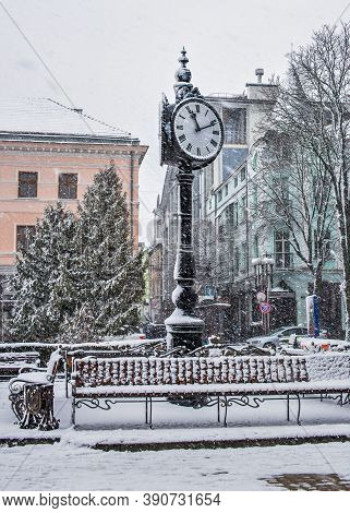 Snowy Winter Morning In Ternopil, Ukraine