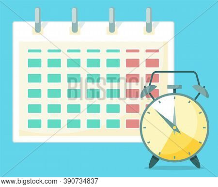 A Clock Stands In Front Of The Calendar. Clock Is Representing A Deadline In Wich Every Project Shou