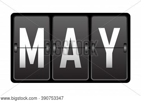 May. Name Of The Month On The Cells Of The Mechanical Tableau. Vector Illustration.