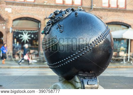 Bergen, Norway - 12 December 2015: Inert Explosive Mine Installed To Memorialize The 1944 Explosion 