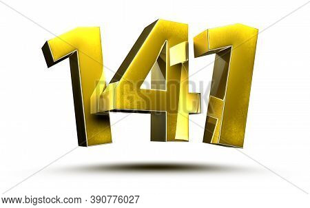 Number 141 Gold.3D Illustration On White Background With Clipping Path.