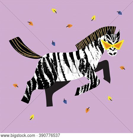 Cartoon Illustration Of A Zebra With Glasses