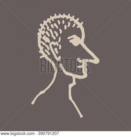 Half Face Silhouette. Vector Hand Drawn Ink Illustration. Peoples Head Side View. Simple Line Art Po
