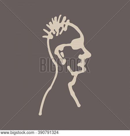 Half Face Silhouette. Vector Hand Drawn Ink Illustration. Peoples Head Side View. Simple Line Art Po