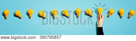 Many Yellow Light Bulbs - Idea And Creativity Theme
